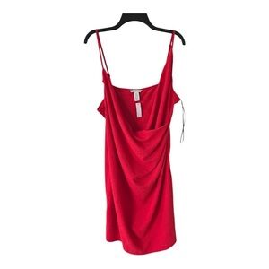H&M Drape Jersey Dress XL Women Red Adjustable Straps Ruched Sexy Cocktail
